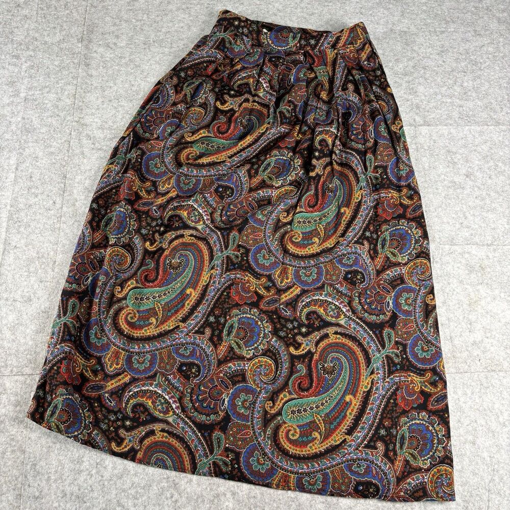 Vintage Nordstrom Point of View Paisley Midi Skirt Viscose 24" W Made in England